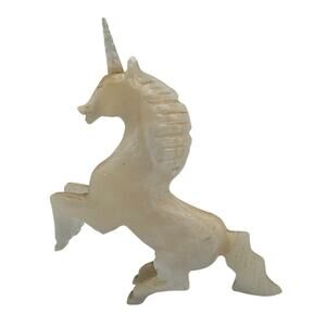 Vintage Hand Carved in Mexico Rearing Unicorn Figurine Cream Stone